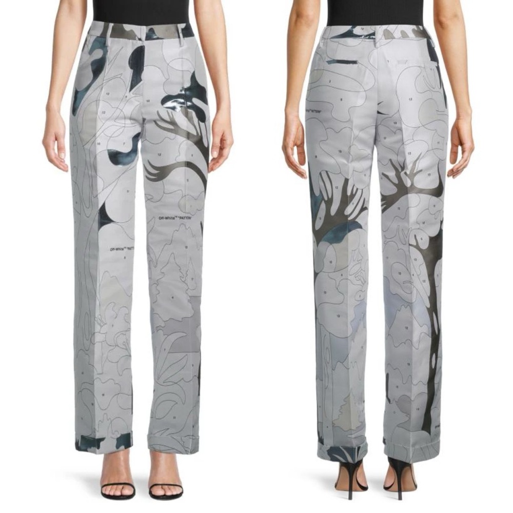 OFF-WHITE Printed Jacquard Formal Straight Leg Pants in Medium Grey
